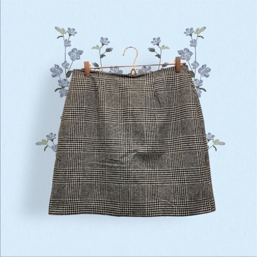Vintage Houndstooth Plaid Wool Mini Skirt Size 14